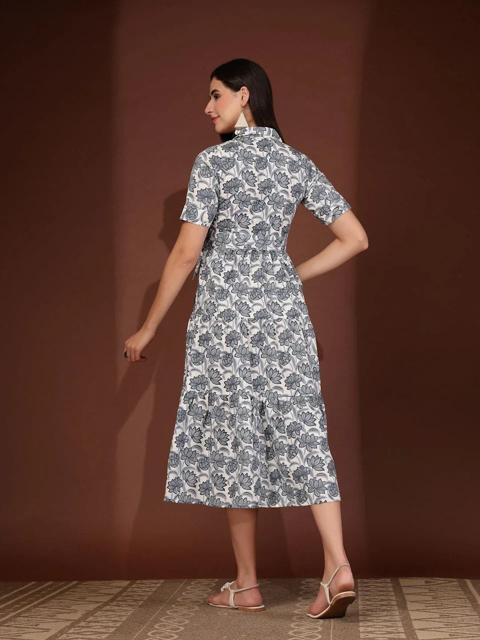 Blooming Grey Charm Midi Dress
