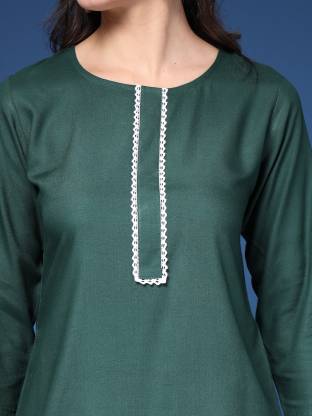 Dark Green Solid Straight Kurta