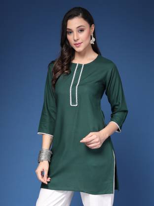 Dark Green Solid Straight Kurta