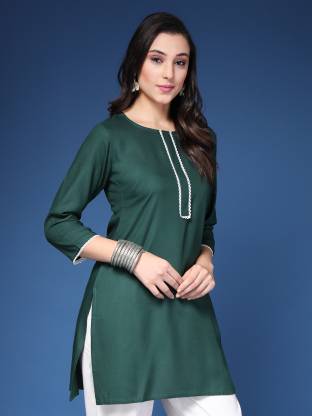 Dark Green Solid Straight Kurta
