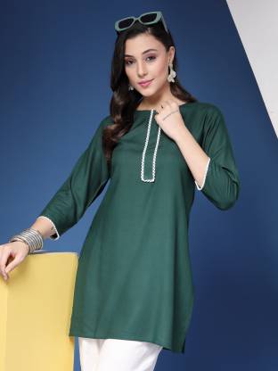 Dark Green Solid Straight Kurta