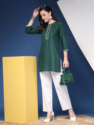 Dark Green Solid Straight Kurta