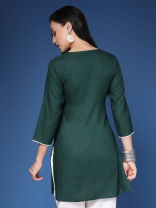 Dark Green Solid Straight Kurta