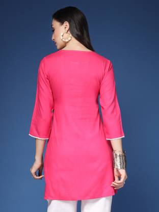 Pink Solid  Round Neck Straight Kurta