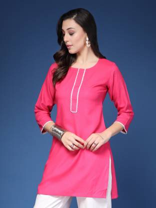 Pink Solid  Round Neck Straight Kurta