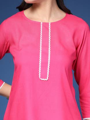 Pink Solid  Round Neck Straight Kurta