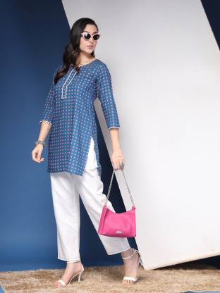 Light Blue Polka Print Kurta