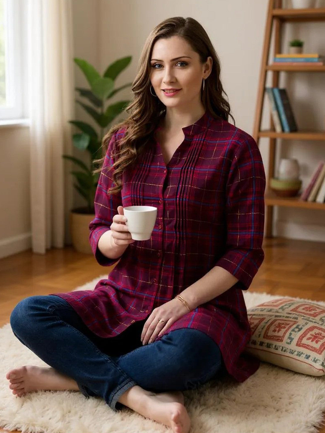 Maroon Elegance Checked Tunic