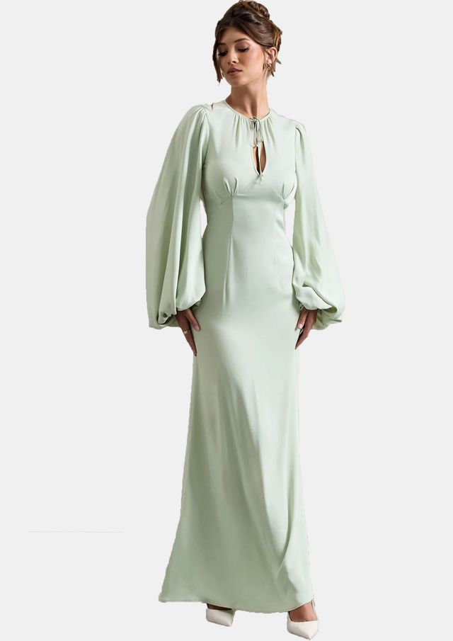 Light Green Full Sleeve Maxi Crepe Dress
