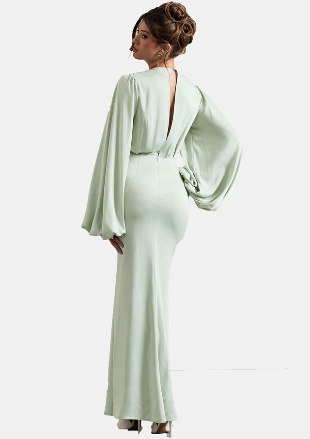 Light Green Full Sleeve Maxi Crepe Dress