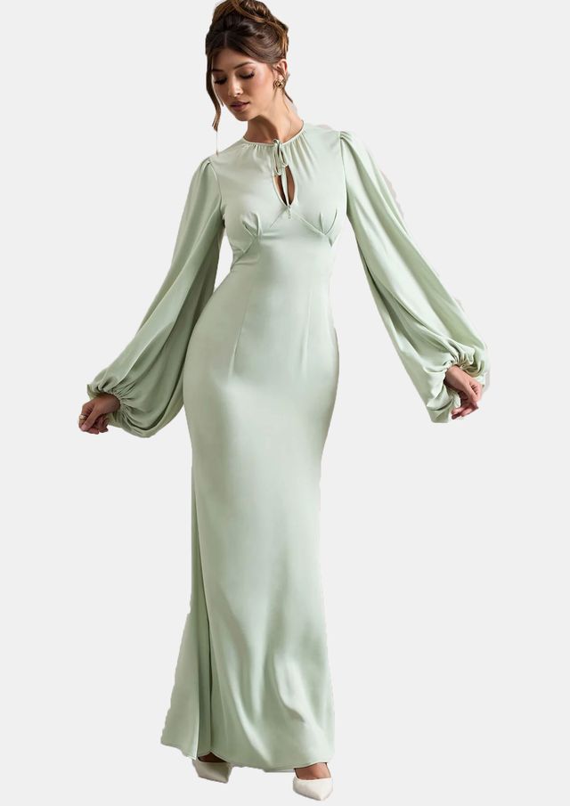Light Green Full Sleeve Maxi Crepe Dress