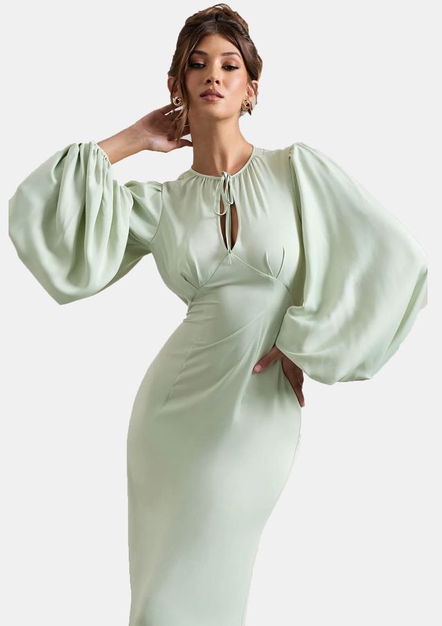 Light Green Full Sleeve Maxi Crepe Dress