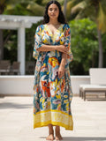 Yellow Abstract Print Kaftan Maxi Dress