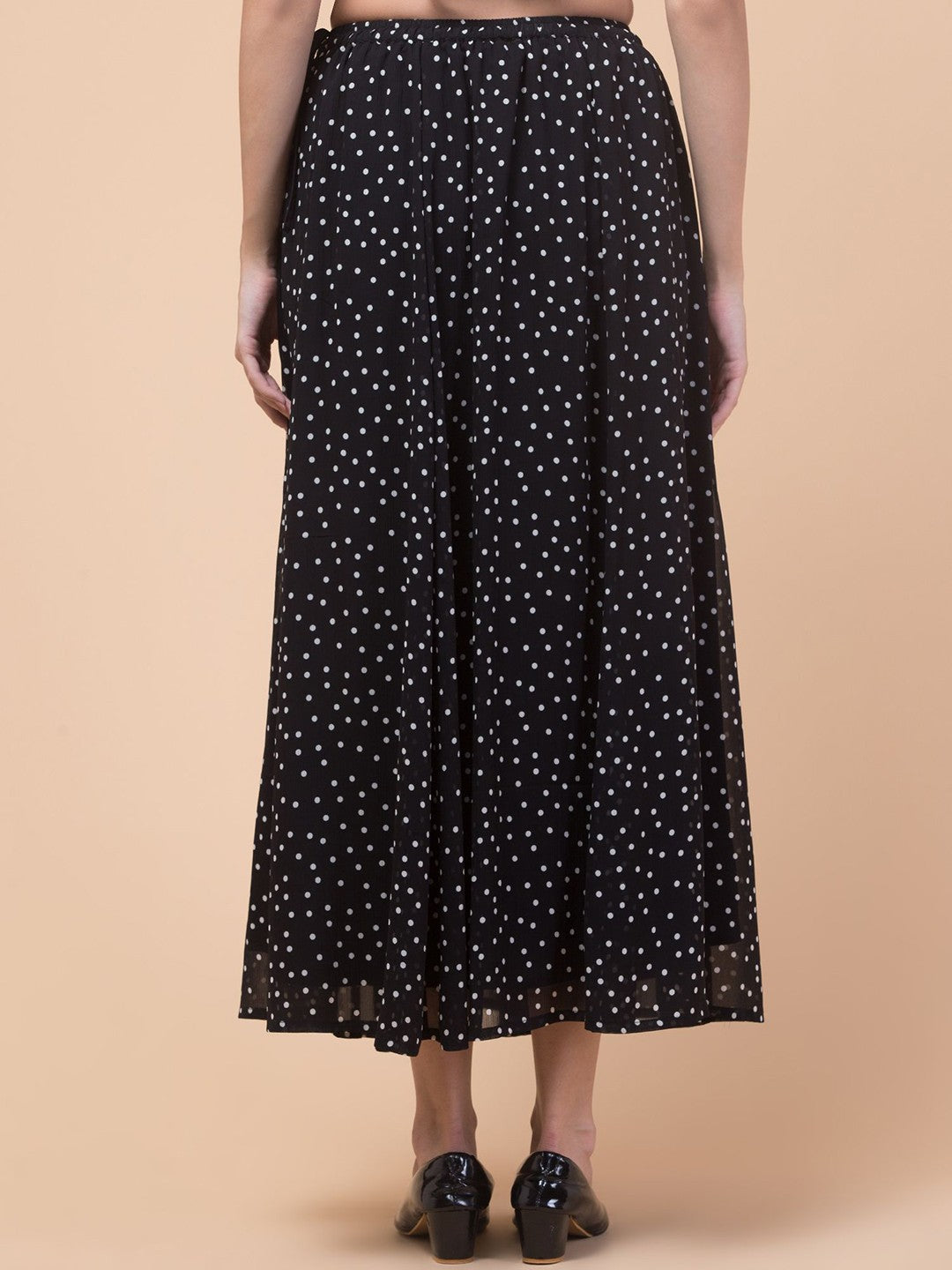 Black Abstract print Flared Maxi Skirt
