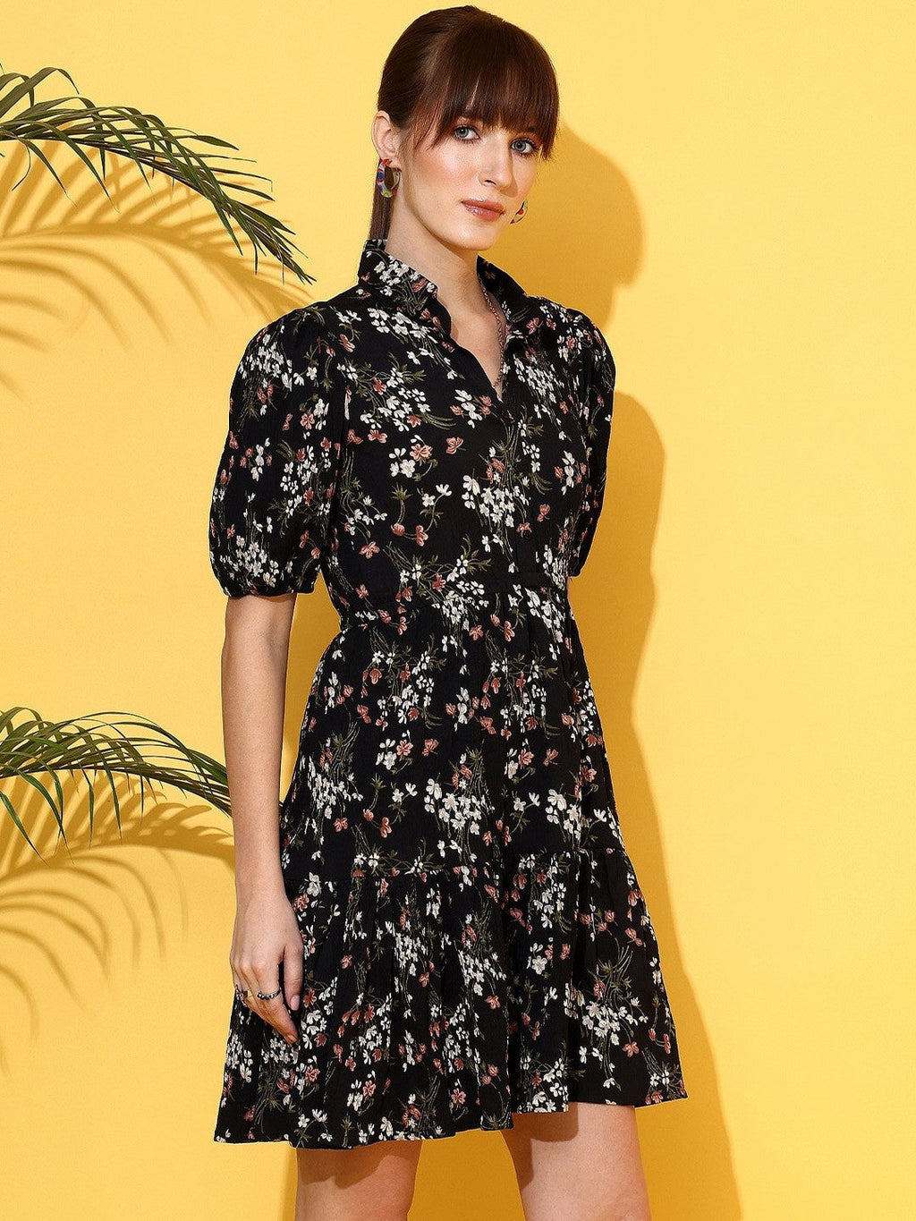 Black Bloom Fit and Flare Mini Dress