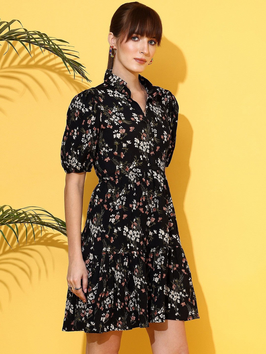 Black Bloom Fit and Flare Mini Dress