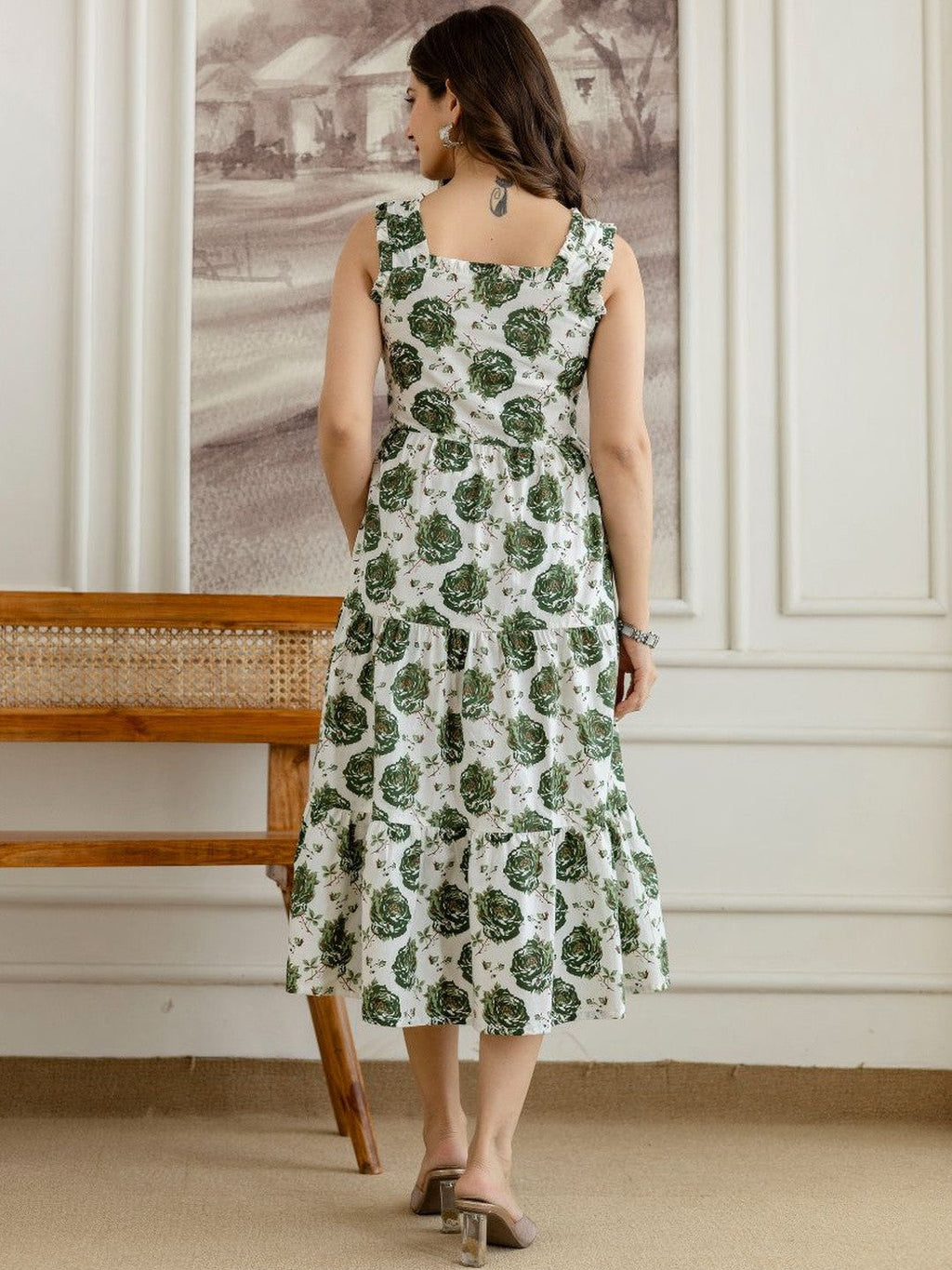 Floral Charm Green Midi Dress