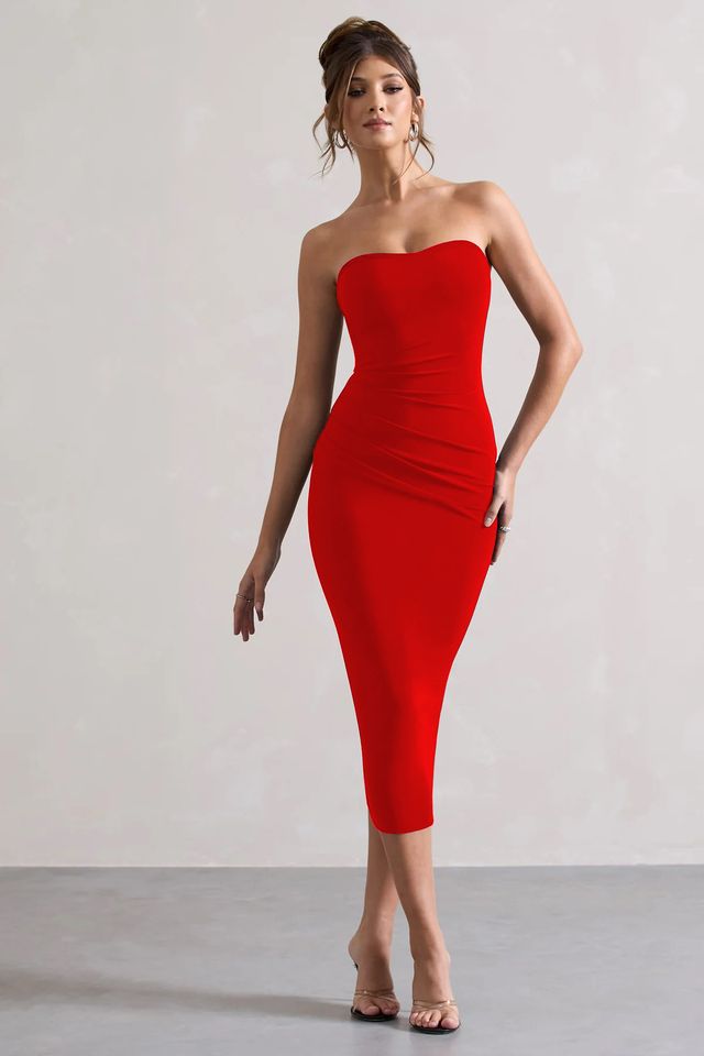 Red Strapless Bodycon Party Dress