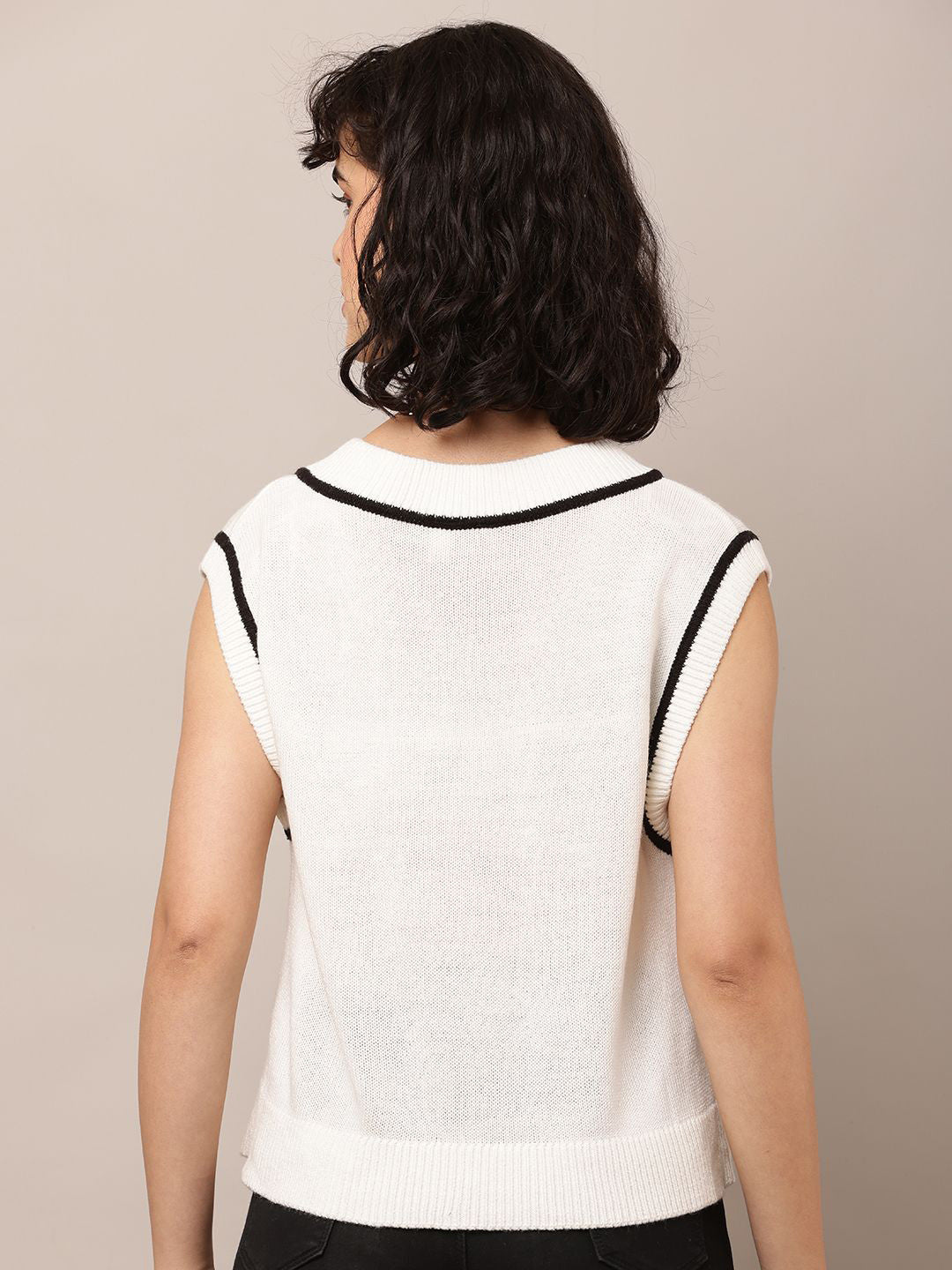 White Charm Sleeveless Cotton Sweater