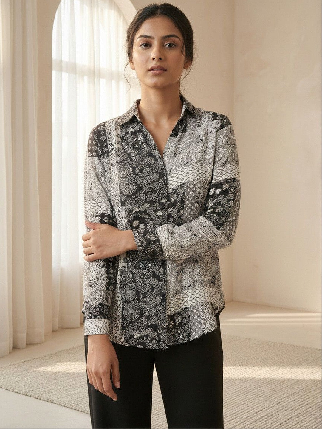 Timeless Black Printed Collared Shirt