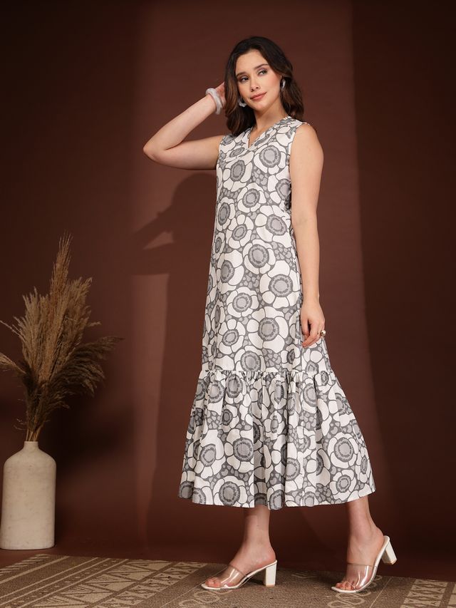 Classic Grey Sleeveless A-Line Maxi Dress