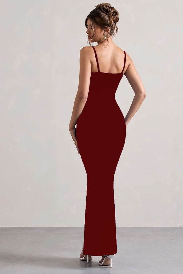 Maroon Sleeveless Cami Bodycon Maxi Dress