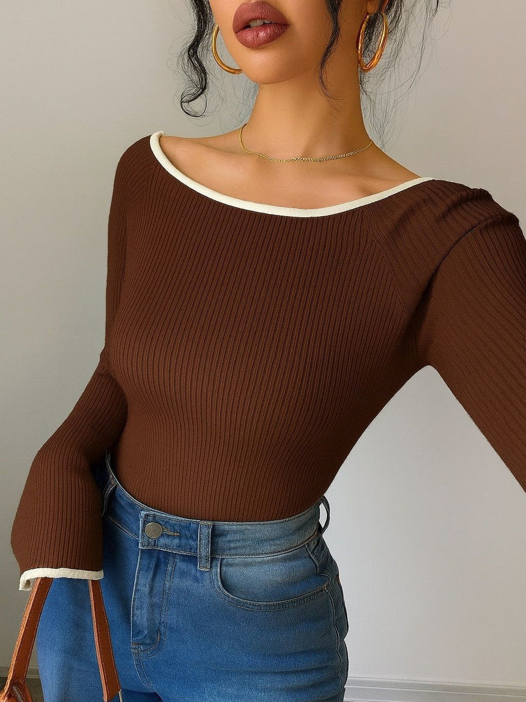 Caramel Charm Flared Sleeves Top