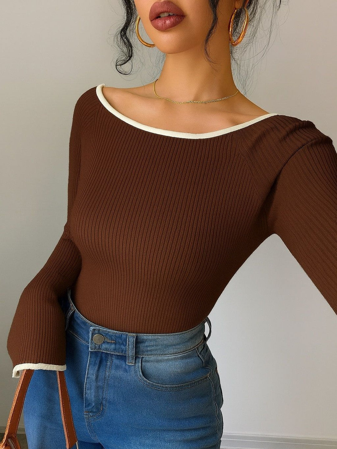 Caramel Charm Flared Sleeves Top