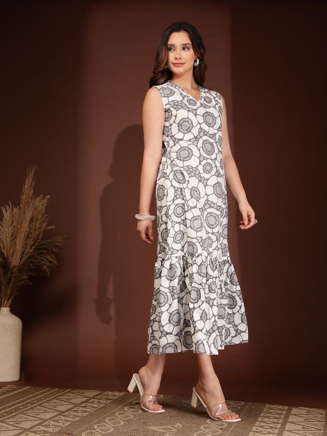 Classic Grey Sleeveless A-Line Maxi Dress