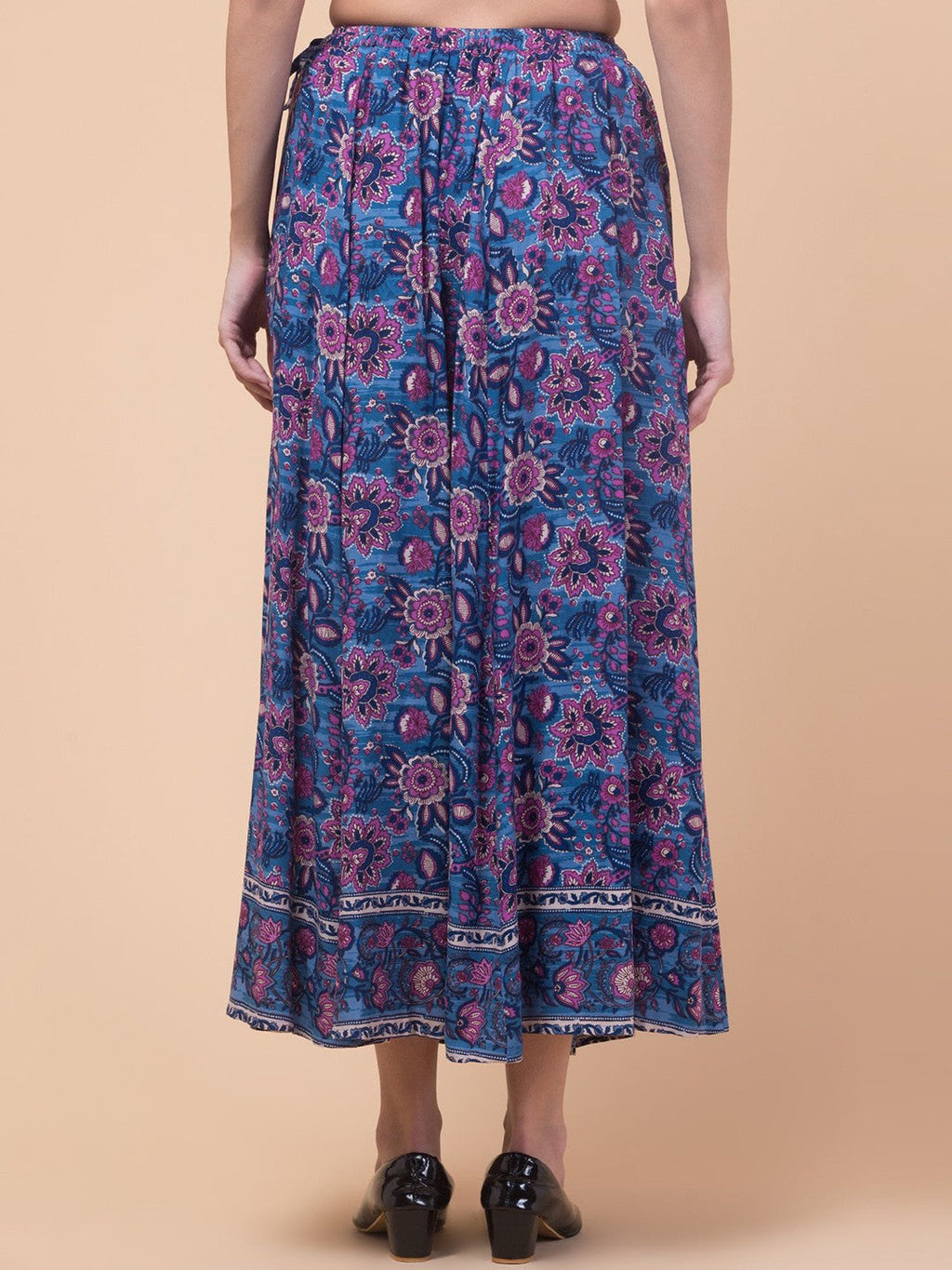 Blue Floral print Flared Maxi Skirt