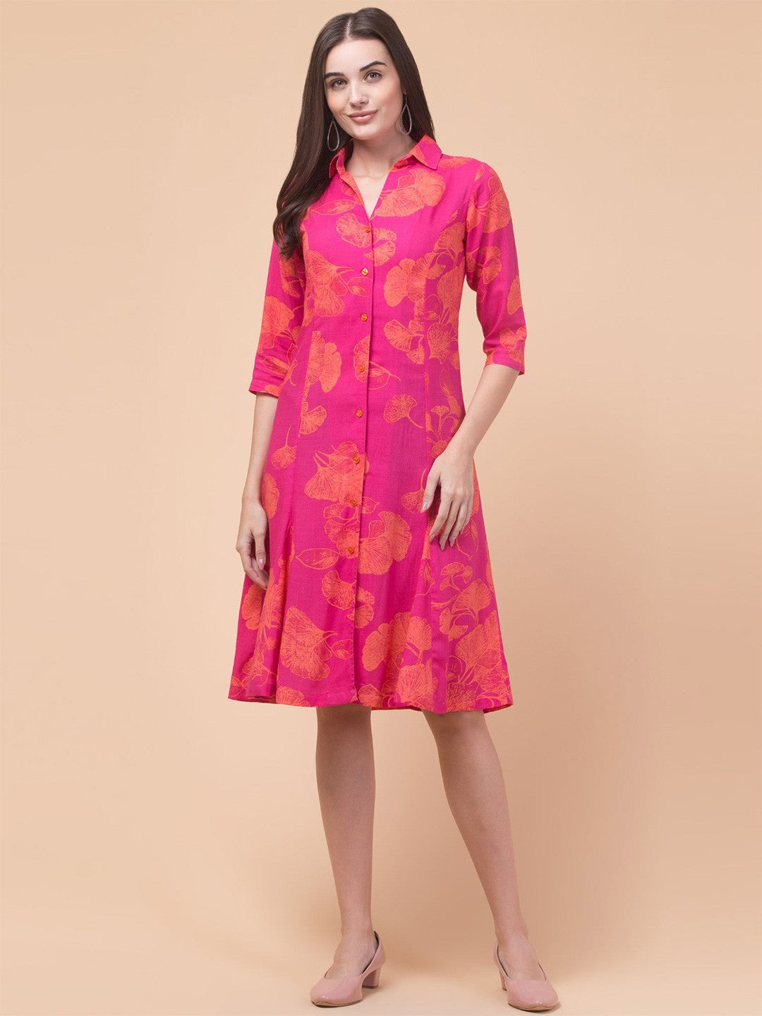 Blush Bloom Floral Shirt Midi Dress
