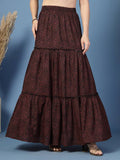 Maroon Flared Printed Skirt