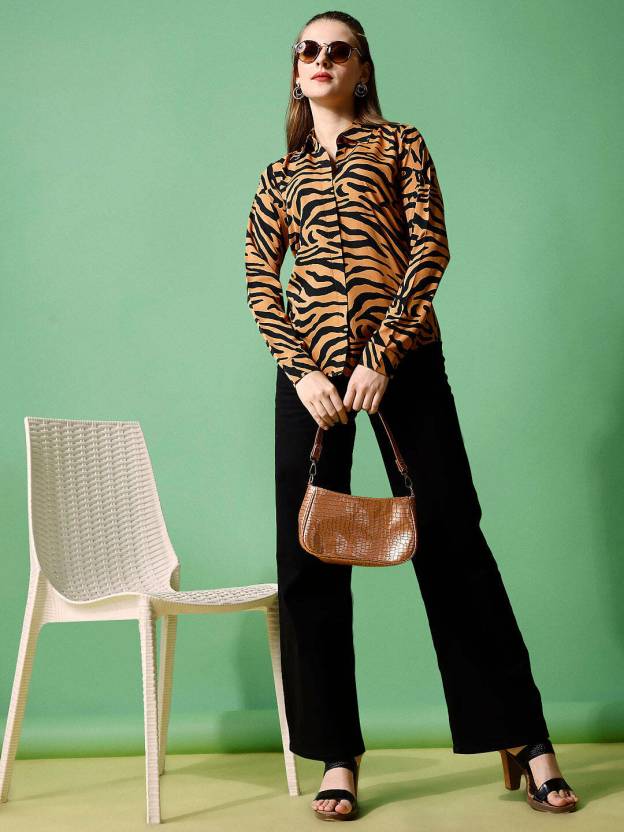 Brown Printed Full Sleeves Shirt
