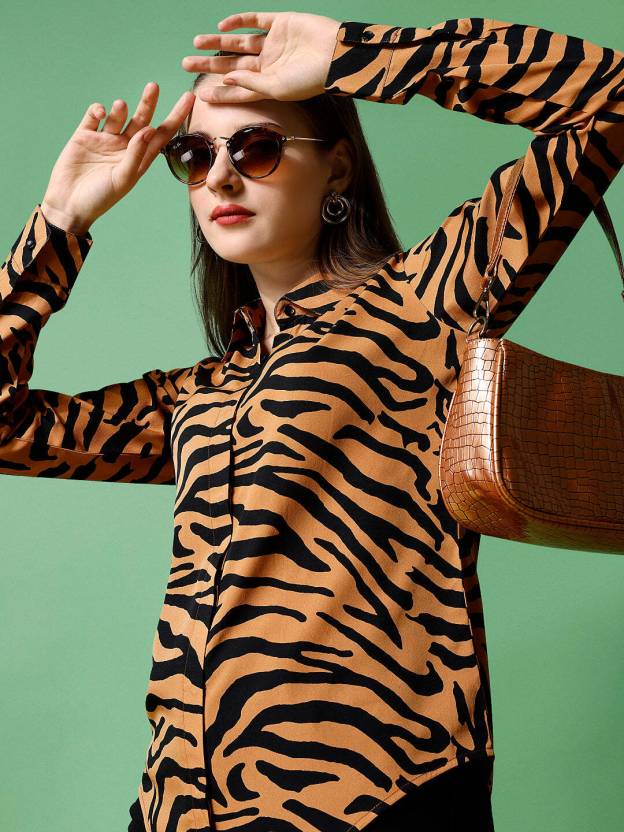 Brown Printed Full Sleeves Shirt