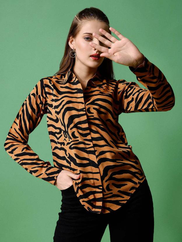 Brown Printed Full Sleeves Shirt