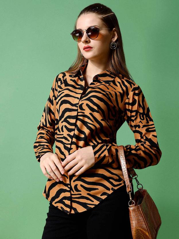 Brown Printed Full Sleeves Shirt