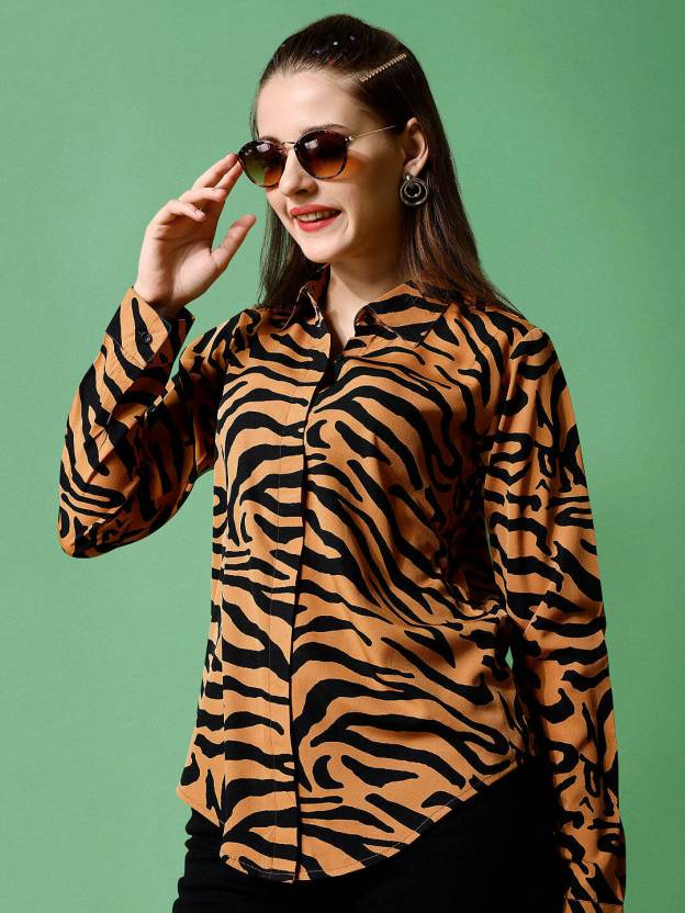 Brown Printed Full Sleeves Shirt