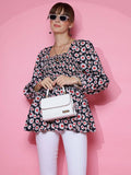 Midnight Muse Printed Peplum Top