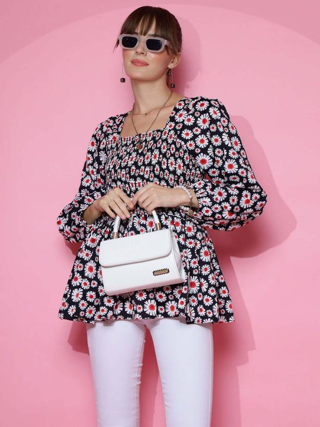 Midnight Muse Printed Peplum Top