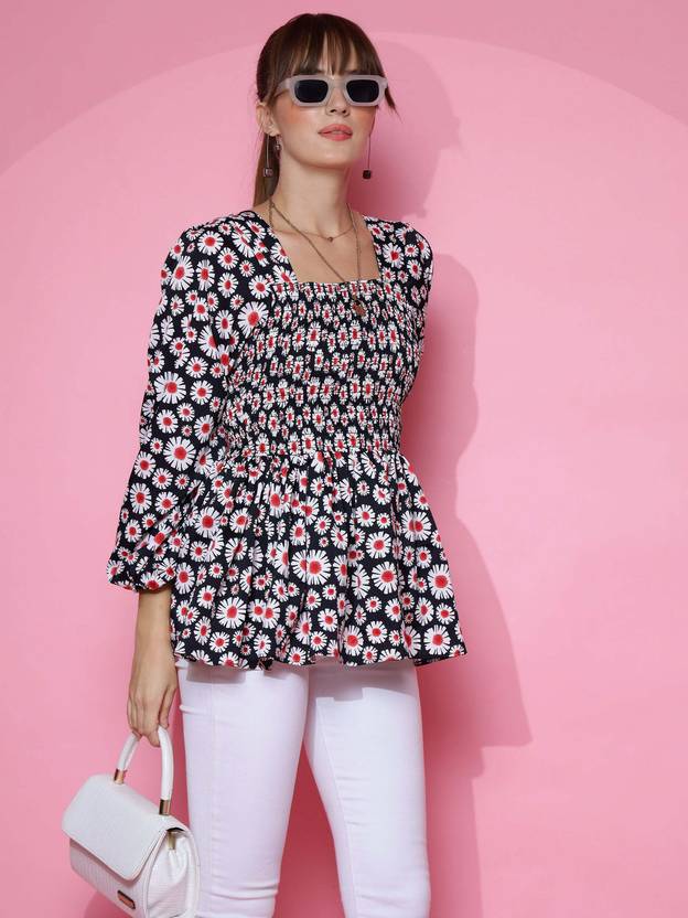 Midnight Muse Printed Peplum Top