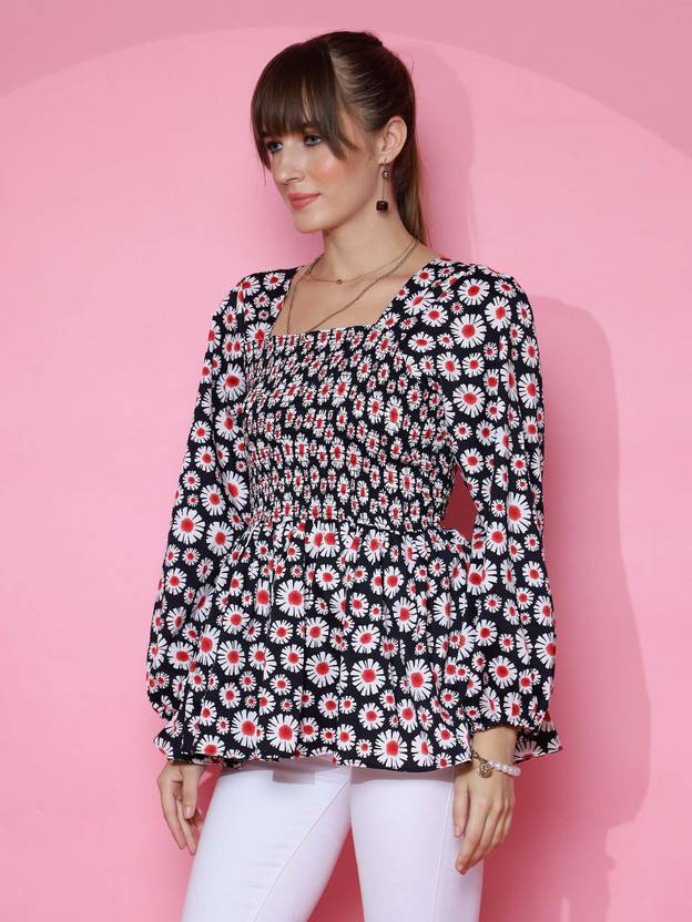 Midnight Muse Printed Peplum Top