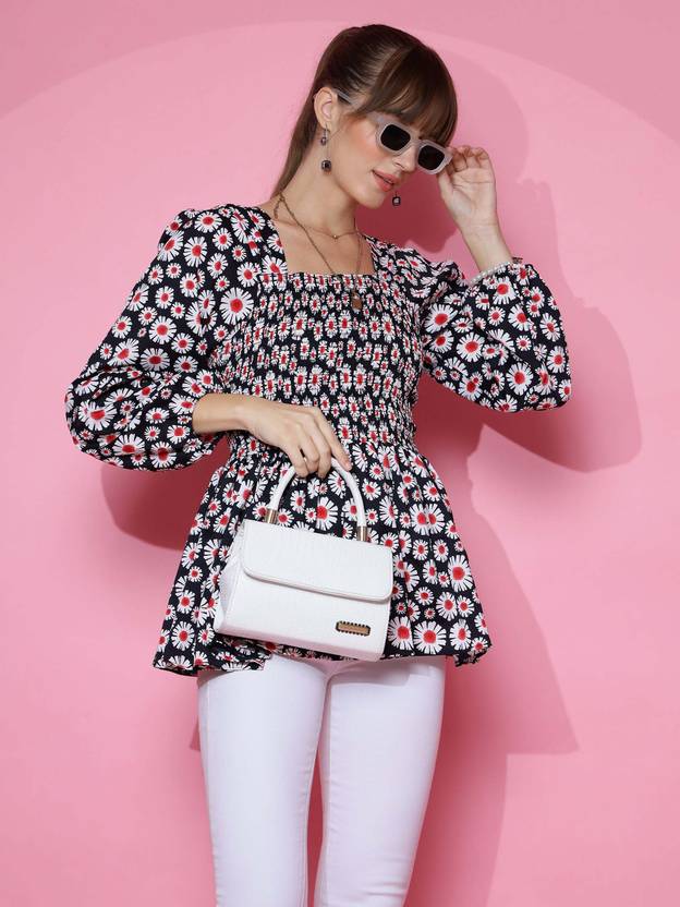Midnight Muse Printed Peplum Top
