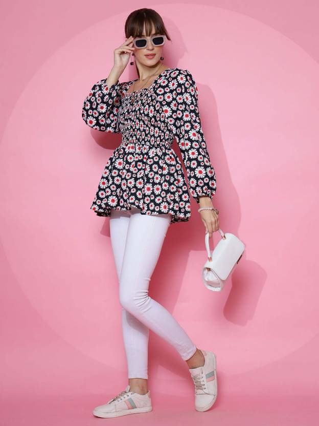 Midnight Muse Printed Peplum Top