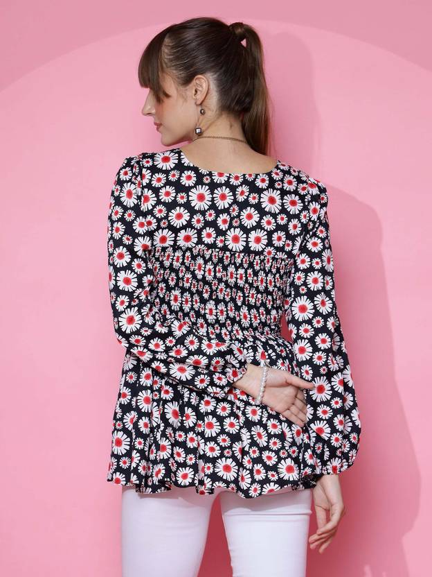Midnight Muse Printed Peplum Top