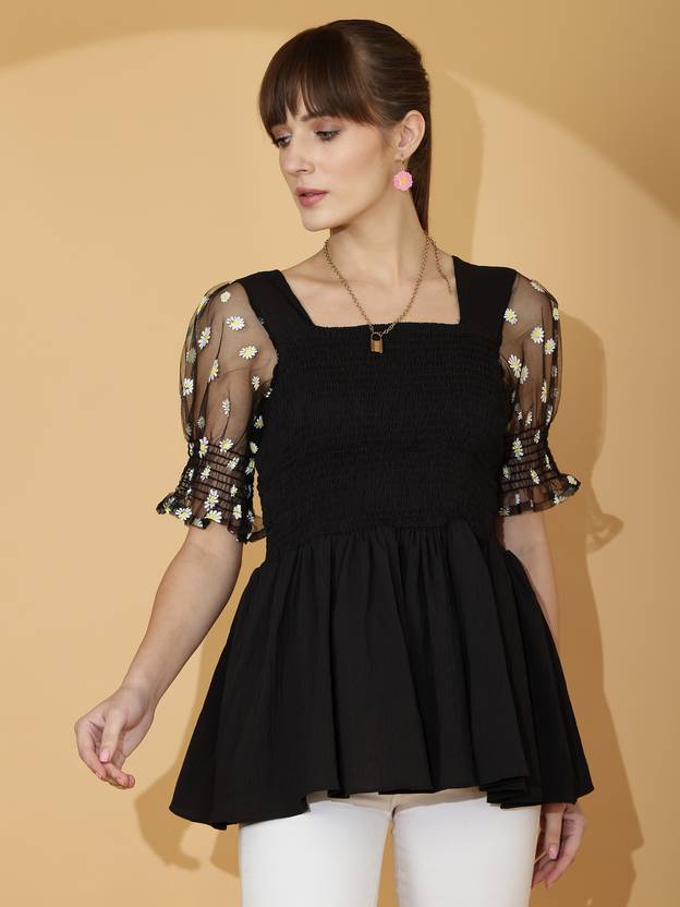 Black Charm Puff Sleeve Top