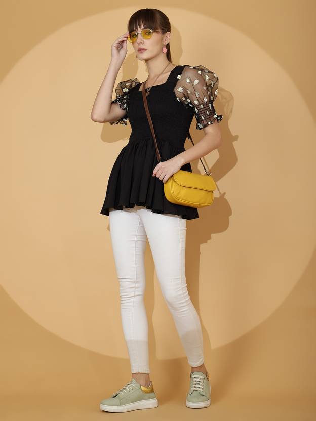 Black Charm Puff Sleeve Top