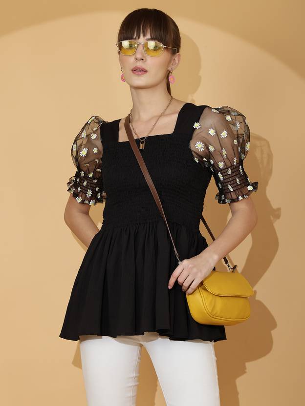 Black Charm Puff Sleeve Top