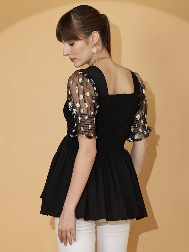 Black Charm Puff Sleeve Top
