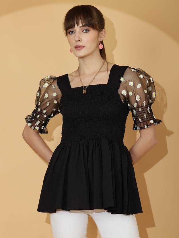 Black Charm Puff Sleeve Top