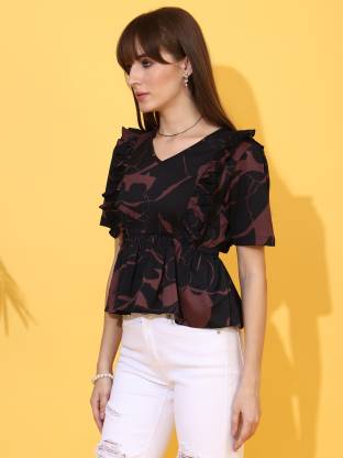 Black & Brown V Neck Top